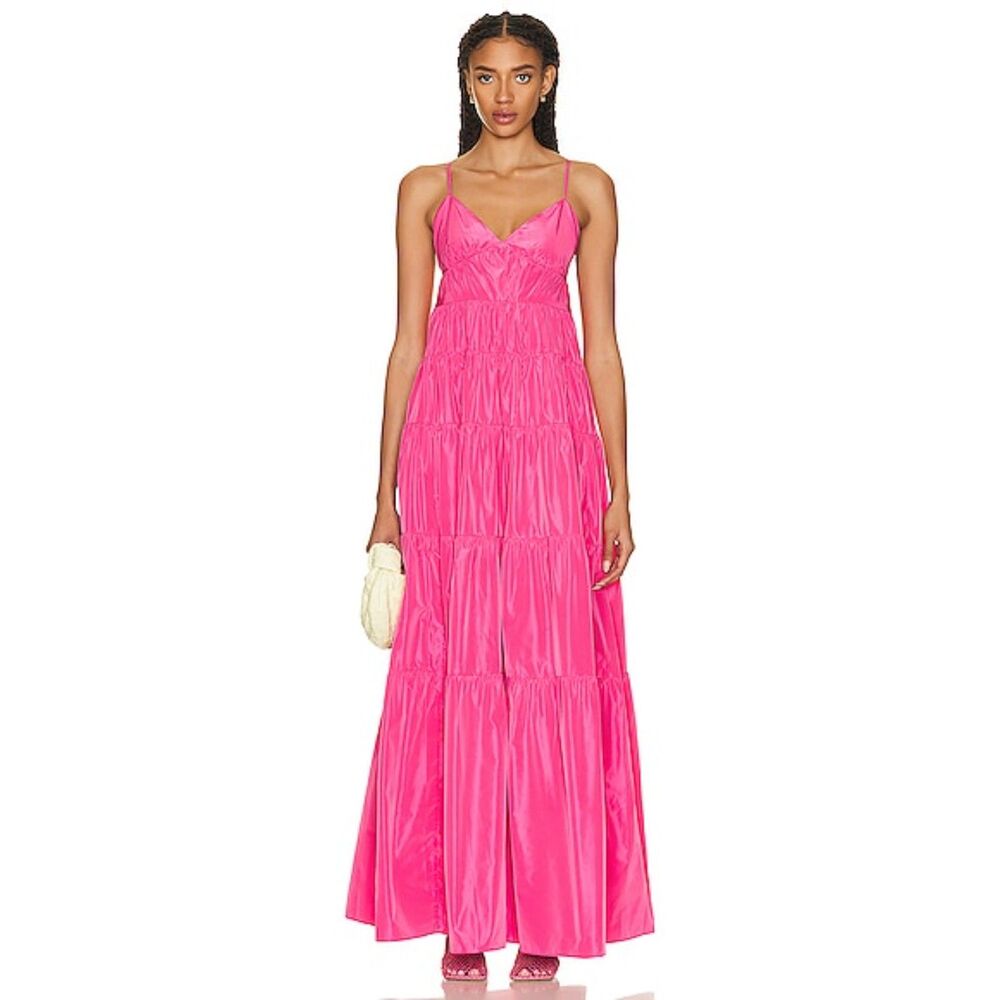STAUD Hot Pink Tiered Maxi Dress